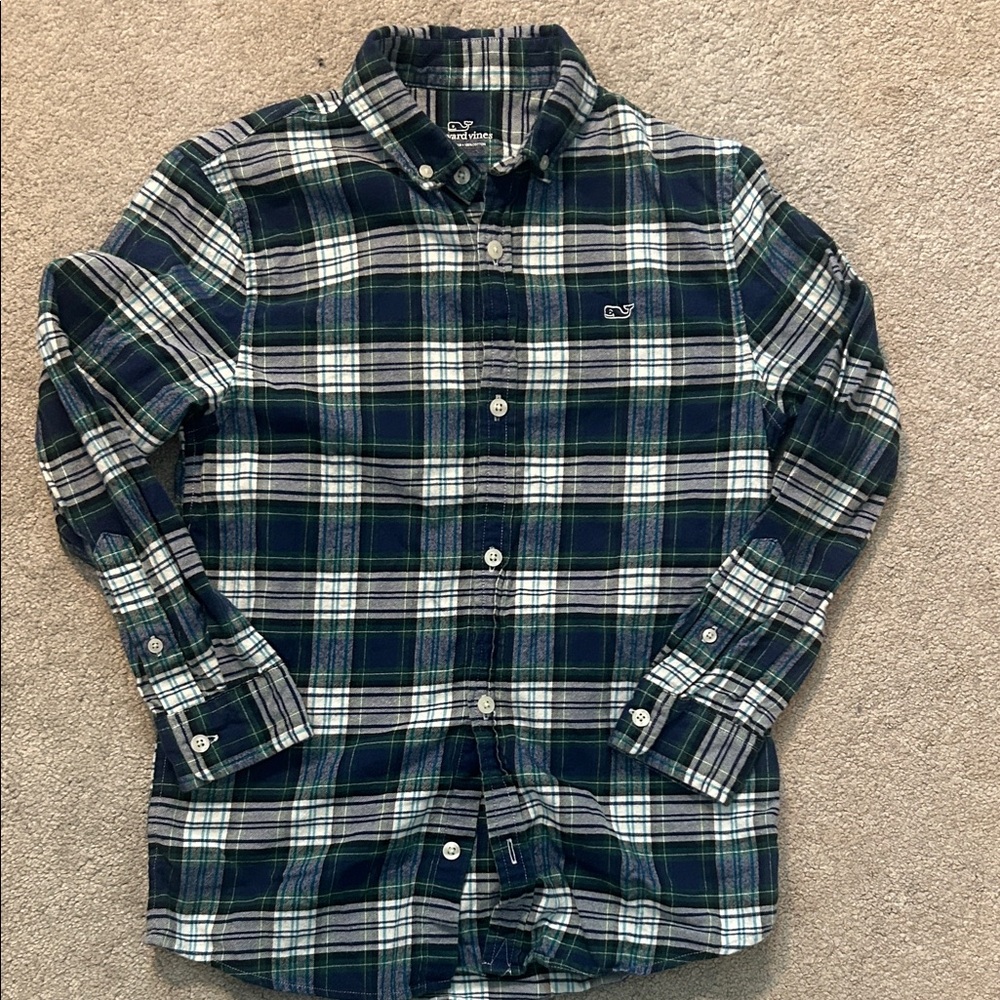 Vineyard Vines Kids' Green and Blue Plaid Shirt